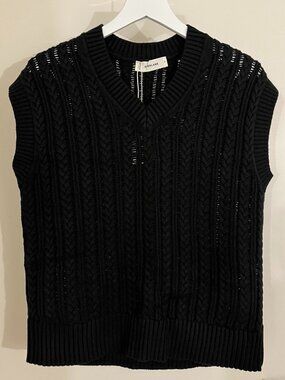 Everlane The Cotton-Merino Cable Vest in Black - Size S